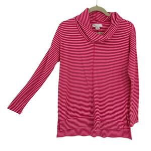 Liz Claiborne Waffleknit Turtleneck Top Pink Stripe Long Sleeve Over sized Small